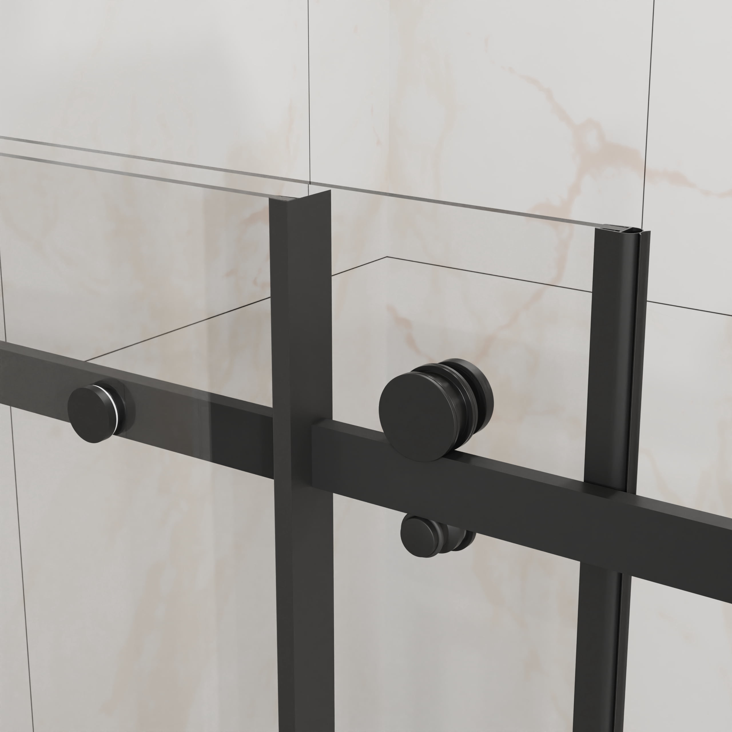 Frameless Shower Door, 48" W x 72" H Sleek Silent Sliding Glass Door, 1/4" (6mm) Thick Tempered Clear Glass with Easy-clean Coating, Heavy-Duty 304 Stainless Steel, Matte Black02