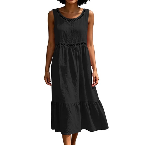 Women's Casual Round-Neck Sleeveless Solid Dress