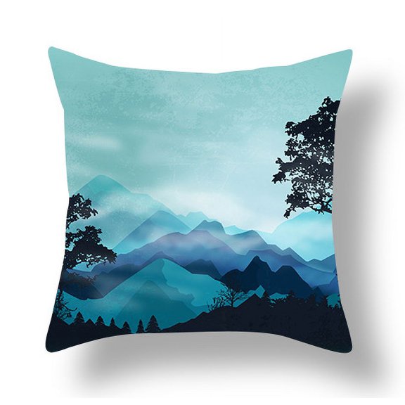 Landscape Printed Pillow Dream Aurora Mountain Tree Pillow Case Personality Short Plush Pillow Case