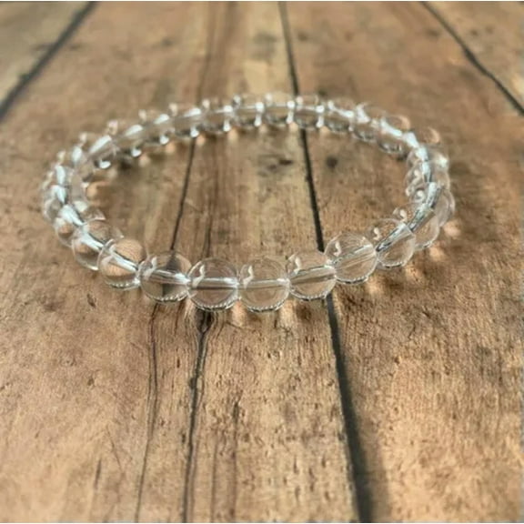 K-KED 8MM Natural Clear Quartz 7.5" Bracelet Crystal Healing Bracelet For Women Men