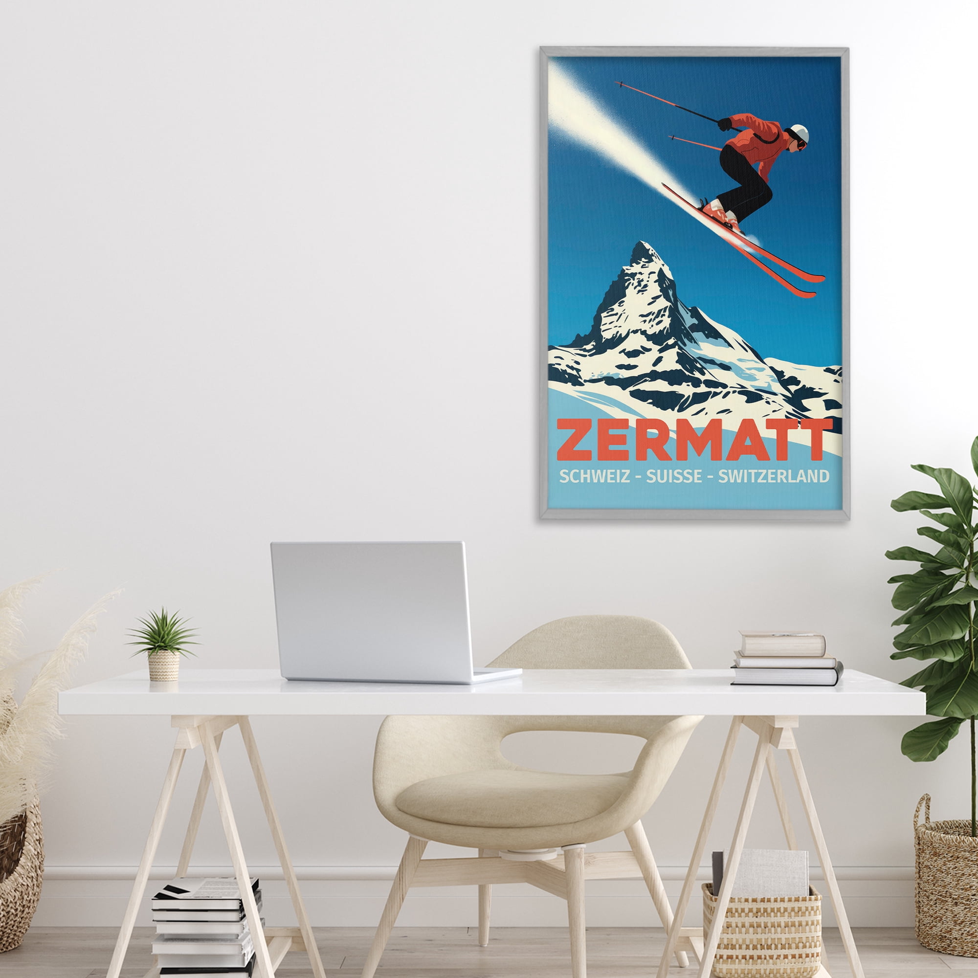 Stupell Industries Zermatt Ski Poster Gray Framed Giclee Art, design by Andreas Magnusson