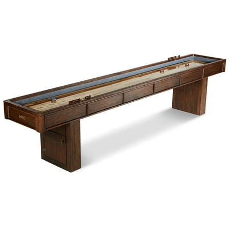 Barrington 12 ft. Webster Shuffleboard Table, Accessories: 8 shuffleboard pucks, 1 can of powder, brown/tan