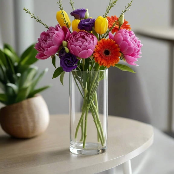 Ravion Clear Glass Cylinder Vase, Tall Round Flower Vase for Floral Arrangements