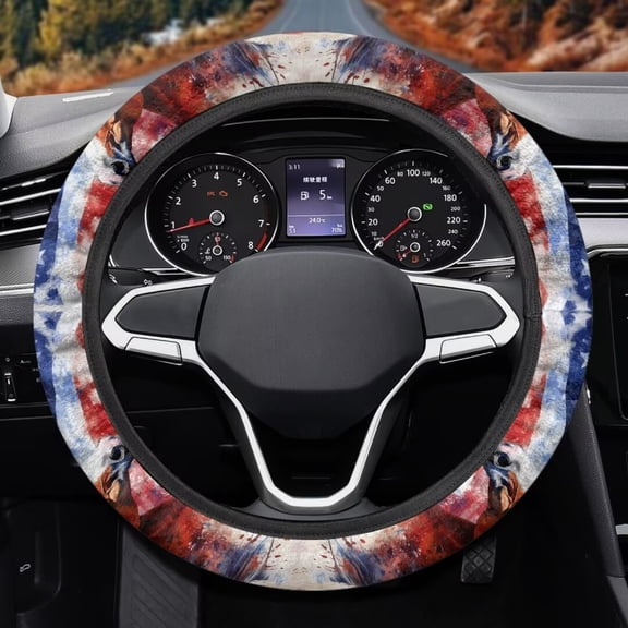 Uorisanigo American Flag 15 Inch Steering Wheel Cover Horse Print Car Steering Wheel Protector for Women Easy to Install Car Steering Wheel Cover for Winter Car Accessories Gift for Holiday
