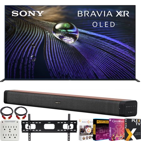 Sony XR65A90J 65" OLED 4K HDR Ultra Smart TV (2021 Model) Bundle with Deco Home 60W 2.0 Channel Soundbar w/ subwoofer + Wall Mount Kit + Premiere Movies Streaming 2020 + 6-Outlet Surge Adapter