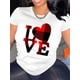 thumbnail image 1 of Camiseta elegante con estampado de letras para mujer - Cuello redondo, manga corta, algodón, lavable a máquina - Perfecta para verano y fitness. Para adultos, hombres, mujeres, adolescentes, jóvenes., 1 of 7
