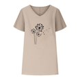 thumbnail image 3 of WREESH Women's V-Neck Cotton Linen T-Shirt Casual Short Sleeve Top with Graphic Print Khaki, 3 of 5