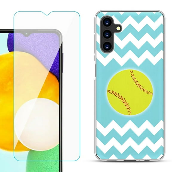 Slim-Fit TPU Fashion Phone Case for Samsung Galaxy A13 5G, with Tempered Glass Screen Protector, by OneToughShield ® - Chevron/Softball