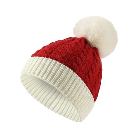 

ZXHACSJ Autumn And Winter Children s Knitting Bib Hat Wool Ball Suit Imitation Raccoon Dog Wool Ball Knitting Hat Plush Baby Bib Red