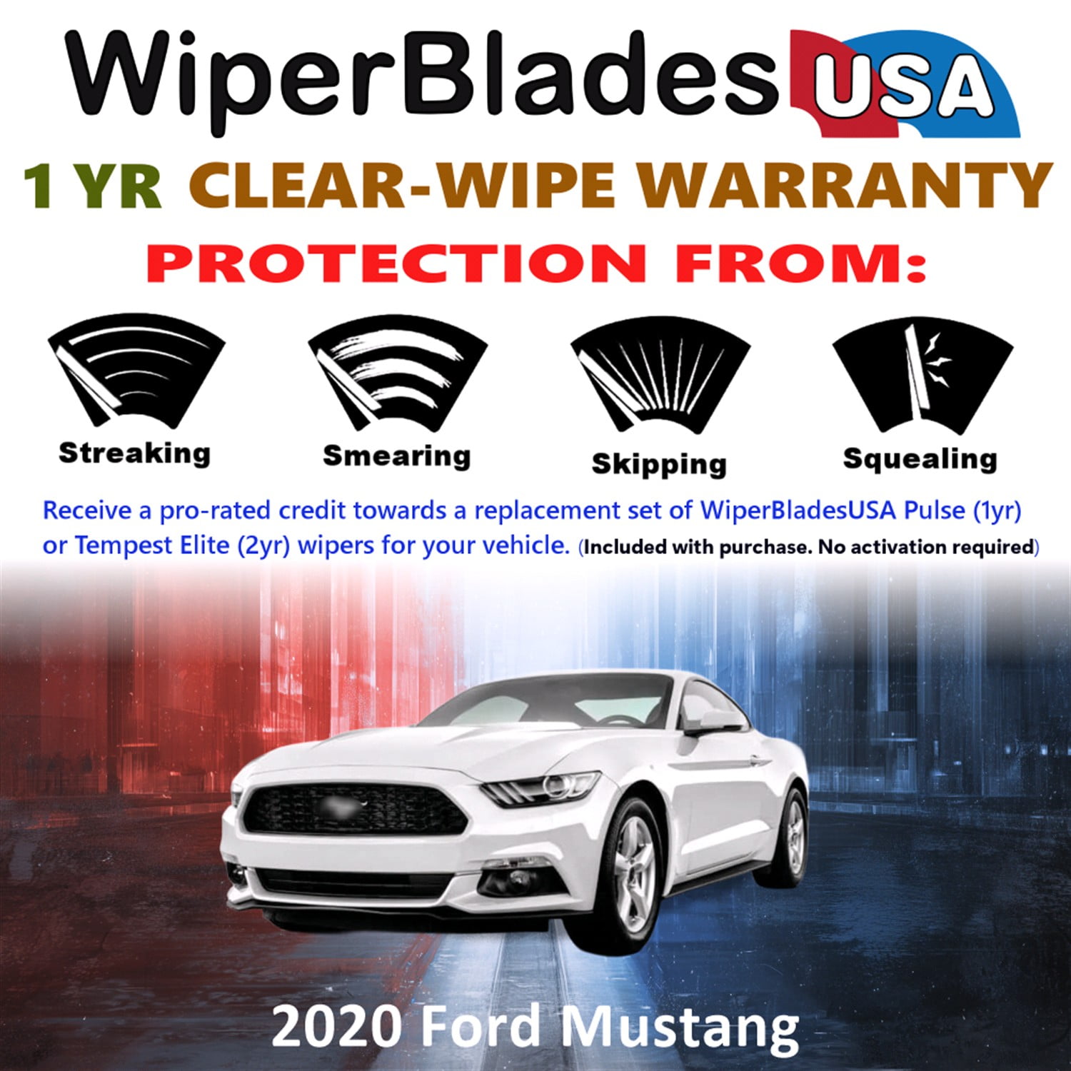2020 Ford Mustang Beam Wiper Blades Wipers w/1yr Warranty (Set of 2) (WiperBladesUSA)