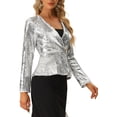 thumbnail image 4 of INSPIRE CHIC Women's Jacket Sequin Sparkle Shawl Collar 1 Button Long Sleeve Party Jackets S Silver, 4 of 5