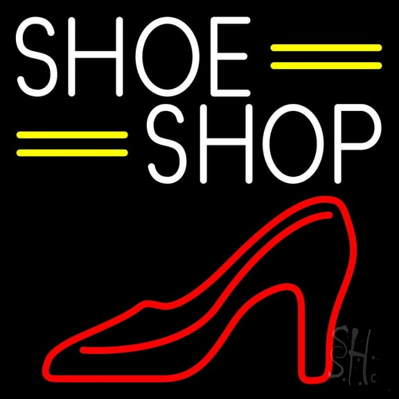 White Shoe Shop LED Neon Sign 16 x 16 - inches, Black Square Cut Acrylic Backing, with Dimmer - Bright and Premium built indoor LED Neon Sign for store interior Décor, Storefront.