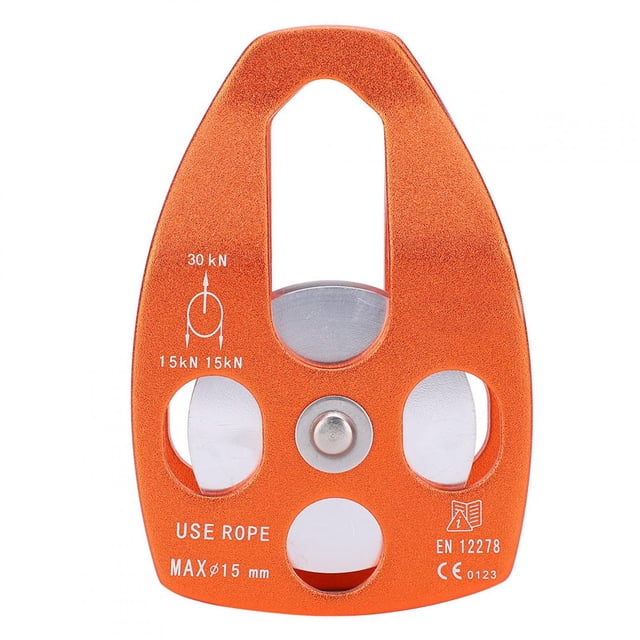 Polea grande de 30KN con rodamiento, placa lateral deslizante para rescate, escalada en roca al aire libre, trabajo aéreo, color naranja