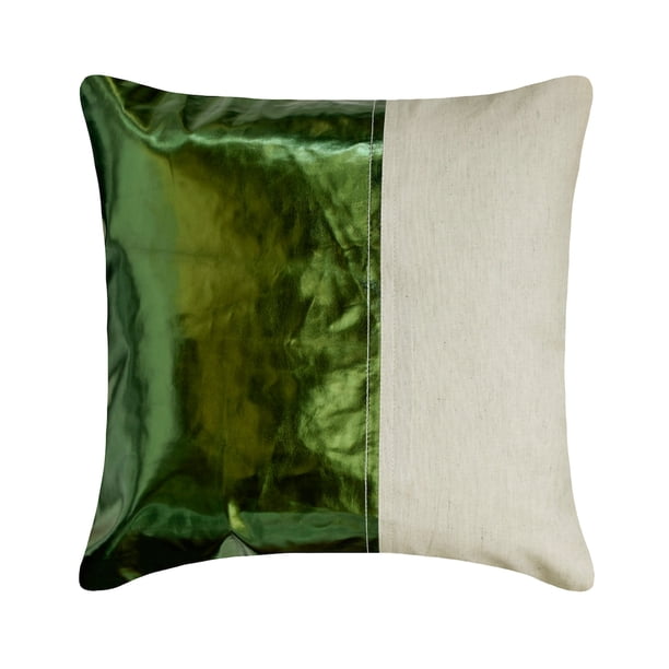 Fundas de almohada decorativas HomeCentric de 45 x 45 cm (18 x 18 pulgadas), color verde, con patchwork de cuero sintético y lino para sofá, diseño moderno con estampado liso - Better Half Green