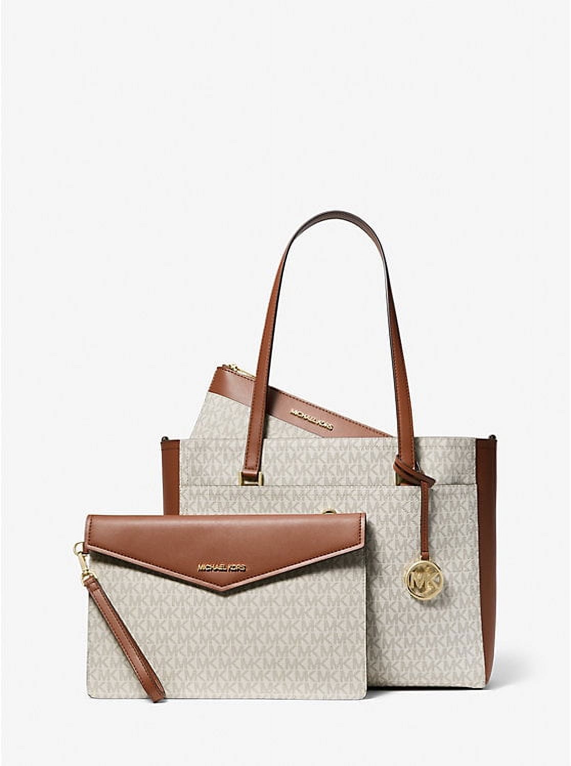 Michael Kors Womens Maisie 3 In 1 Large Top Zip Tote Crossbody Pouch Wristlet MK Signature (Vanilla) 35T1G5MT7B-149