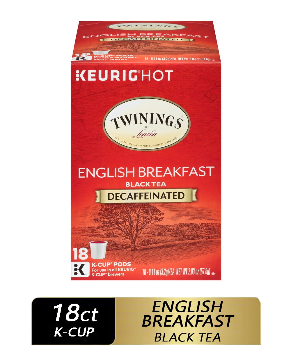 Twinings of London English Breakfast Decaffeinated Black Tea KCups for Keurig , 18 Ct. Box