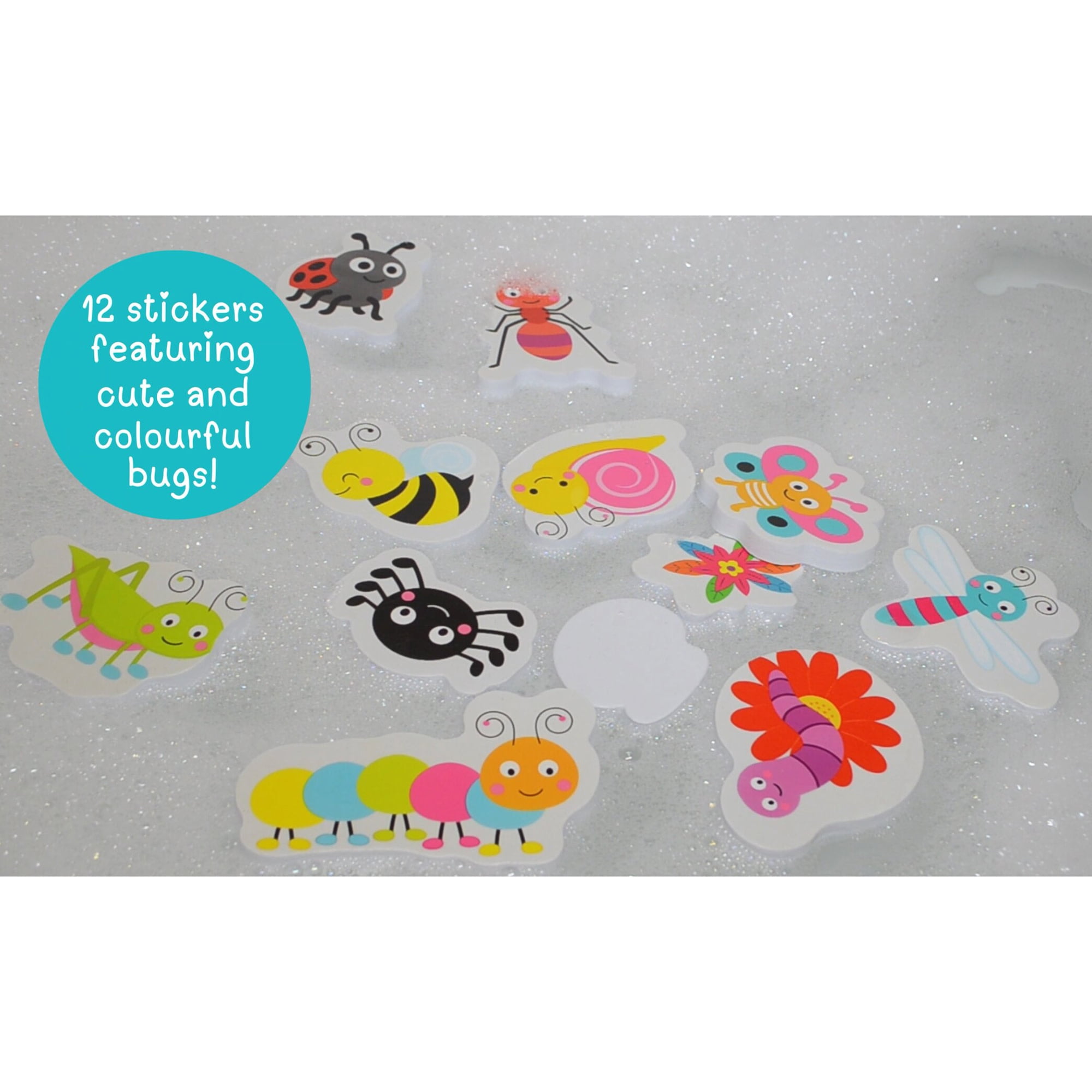 Buddy & Barney: Bath Time Stickers - Bug Buddies - 12 Reusable Chunky Foam Pieces, Insect Characters, Mesh Storage, Water & Tub Toy, Kids-Toddlers 1+