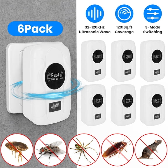 Moclever 6Pcs 32-120KHz Ultrasonic Insect Repellent Plug in Bug Repellent with 3 Modes for Indoor Bedroom Garage Office