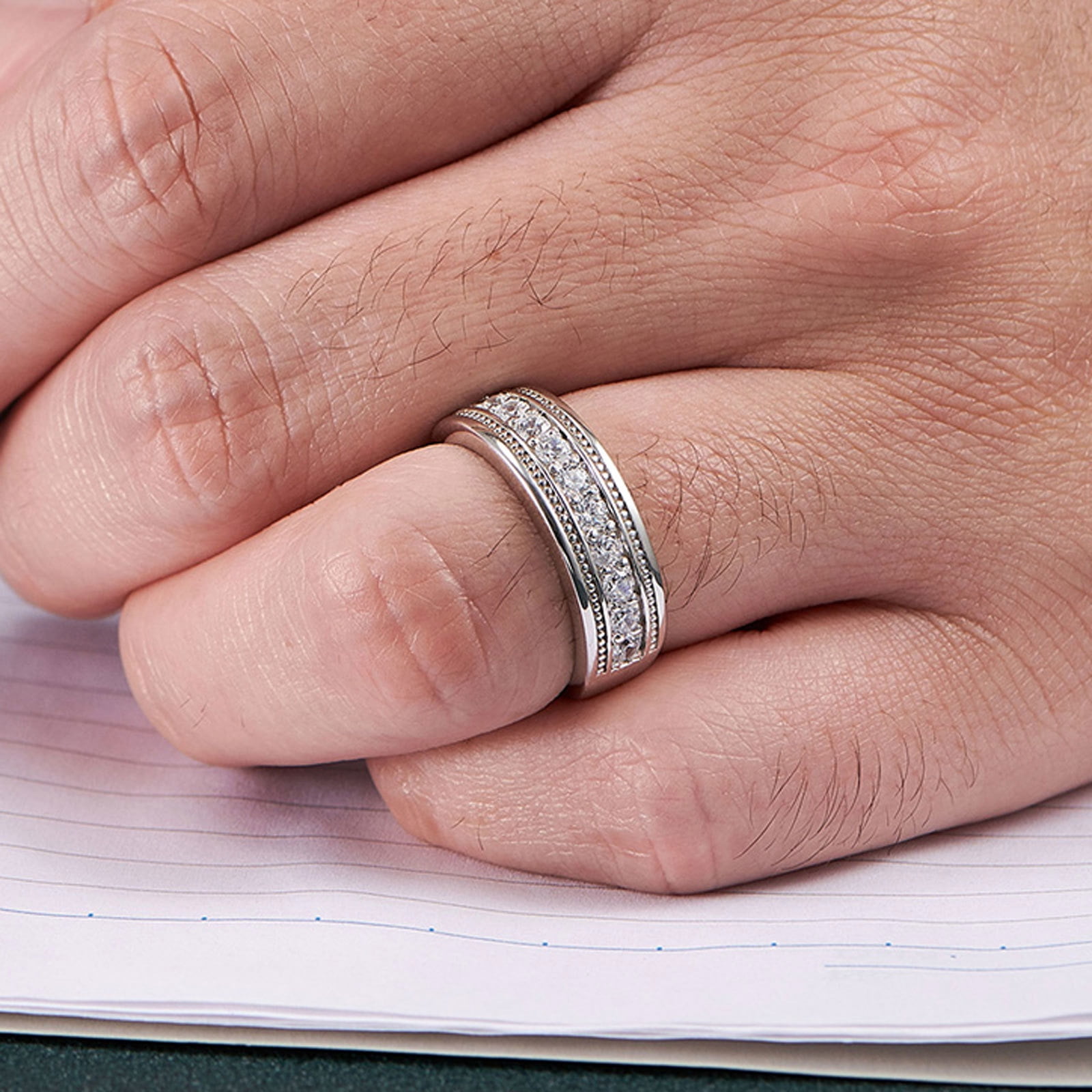 Newshe Jewellery Mens Wedding Band Moissanite Men Rings 1.25cttw D Color VVS1 Round Cut Engagement Size 9