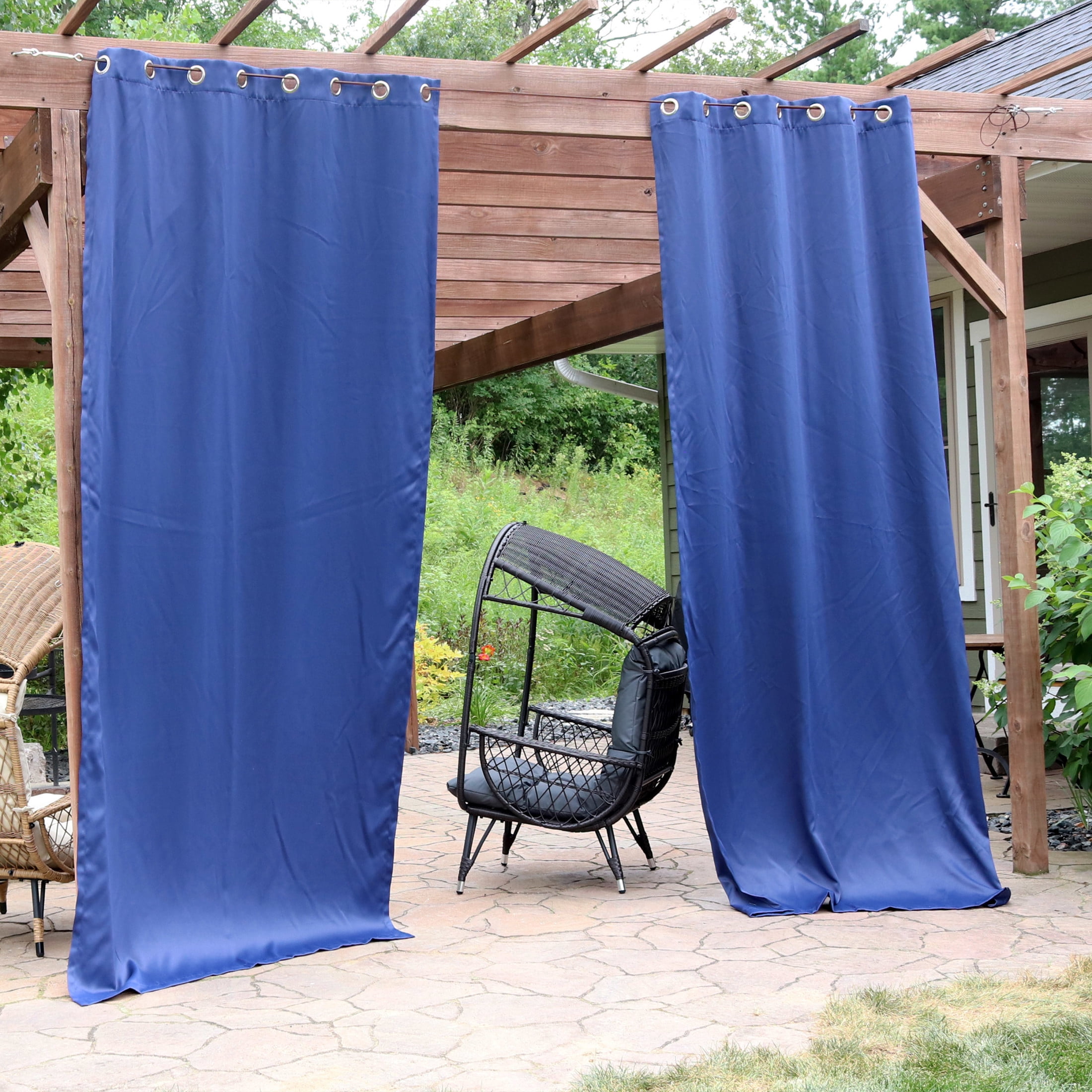 Sunnydaze Modern 2-Piece Blue Solid Indoor or Outdoor Blackout Curtain Panel Set