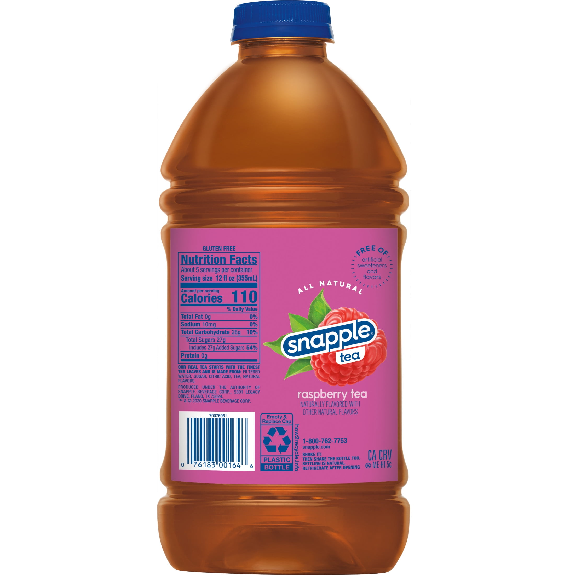 (2 pack) Snapple All Natural Raspberry, Iced Bottled Tea Drink, 64 fl oz