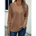 thumbnail image 5 of Women'S Tops Dressy Casual V Neck Long Sleeve Buttons Hollow Out Lace Embroidered Blouses Shirts Coffee Color L, 5 of 7