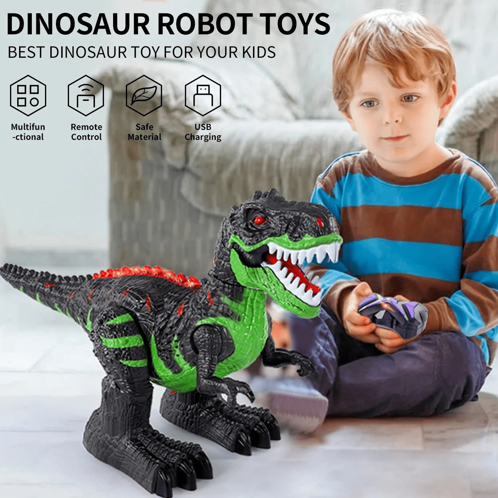UUGEE Remote Control Dinosaur Toys for Boys, 2.4G RC Dinosaur Robot T-rex with Light Sound, Christmas Birthday Gifts Toys Ages 6 7 8+ Year Old Kids