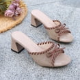 thumbnail image 4 of Fankiway Women's Bow Block Heel Mules Open Toe Non-Slip Comfortable Slide Sandals Summer Khaki 9, 4 of 9