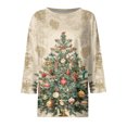 thumbnail image 5 of WTOBBY Women's Casual Round Neck 3/4 Sleeve Loose Printed T-Shirt with Christmas Theme, Women's Holiday Season Top for Daily Wear, Comfortable Fashion Blouse,Light Brown 3XL, 5 of 6