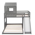 thumbnail image 4 of Wooden Twin Over Full Bunk Bed, Loft Bed with Playhouse, Farmhouse, Slide, Guardrails, Roof and Window Door, 4 of 8
