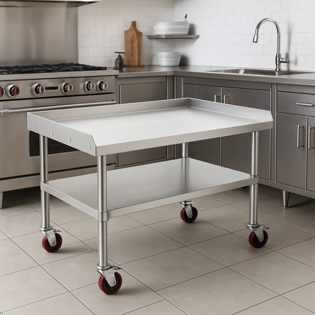 Stainless Steel Table, 24 x 28 x 24 Inch Stainless Steel Grill Stand with Adjustable Undershelf, Commercial Cooking Equipment Stand, Grill Table for Restaurant Hotel Kitchen Home Use