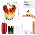 thumbnail image 3 of DLux 50 x 5 oz Mini Dessert Cups with Spoons, Square Large - Clear Plastic Parfait Appetizer Cup - Small Reusable Serving Bowl for Tasting Party Desserts Appetizers - With Recipe Ebook, 3 of 7