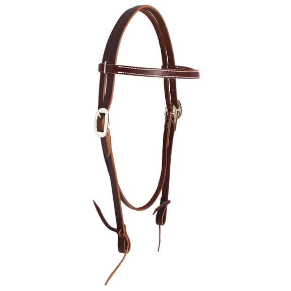 Horse Western Tack Browband Stitched Latigo Leather Headstall w/ Tie Ends 78189