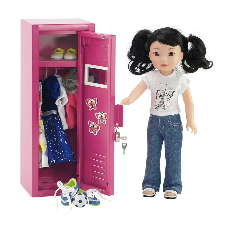 Emily Rose 14 Inch Doll Furniture for Wellie Wishers | Locker Storage 14  Inch Doll Accessory with Lock and Key, 5 Doll Clothes Hangers, Mirror and  Fun