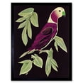 thumbnail image 1 of Modern Vibrant Magenta Purple Parrot On Tree Branch Linocut Illustration Black Plum Art Print Framed Poster Wall Decor 12x16 inch, 1 of 5