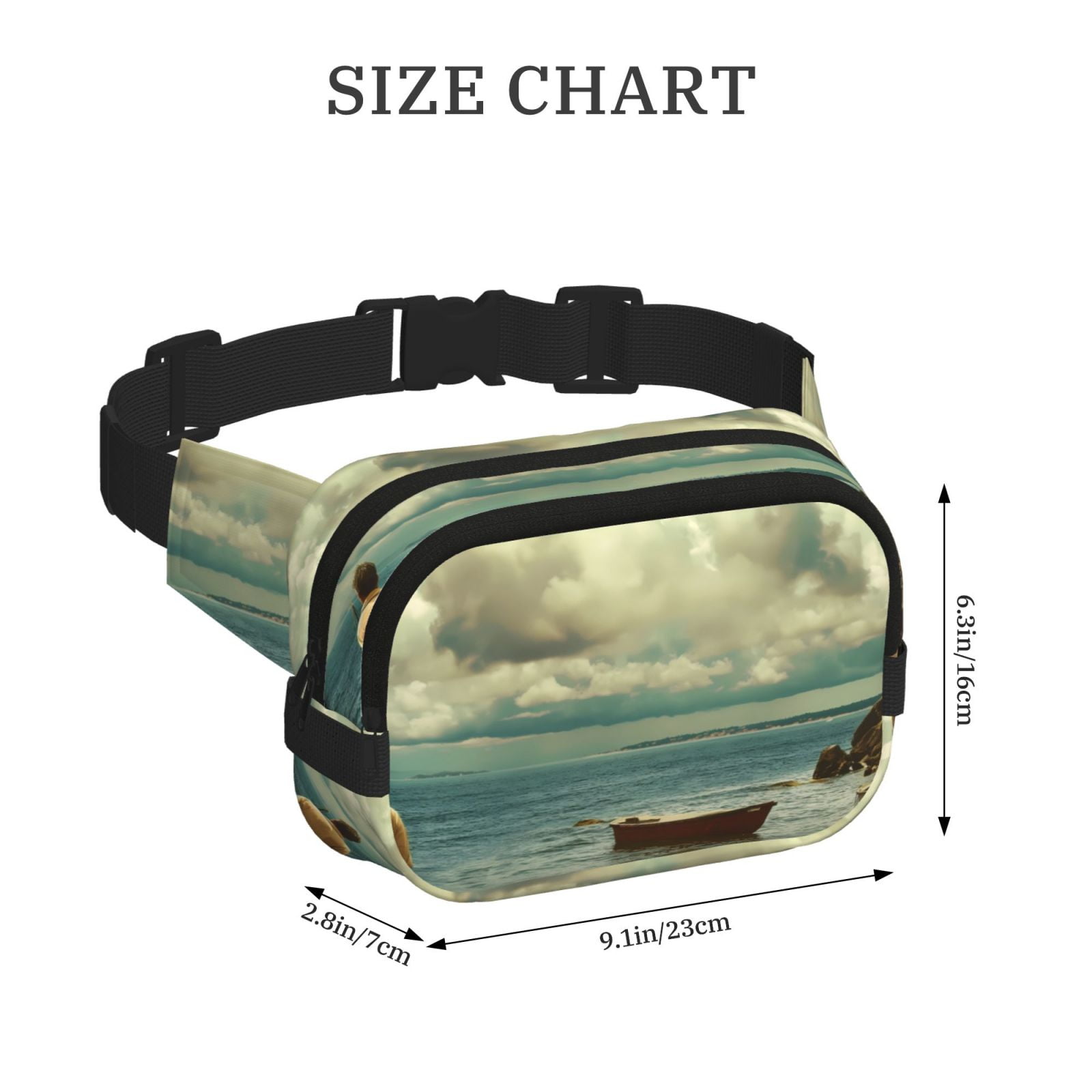 Picia Serene Coastal Blue Sky Print Square Double-Layer Waist Bag Mini Adjustable Waist Belt Bag Exercise Running Travel Hiking