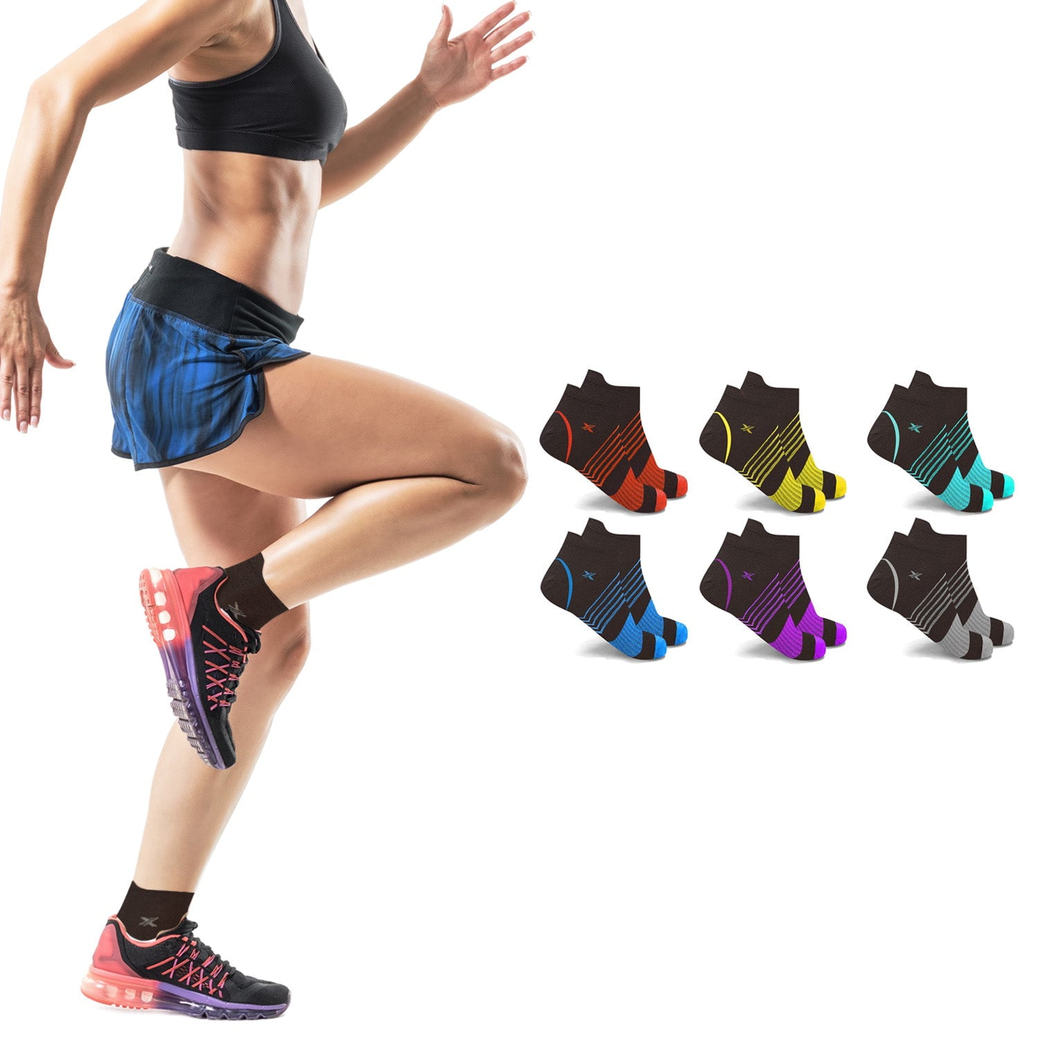 Extreme Fit Men's and Women's Breathable Running Ankle Compression Socks, Multicolor (6 Piece)