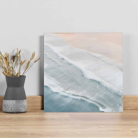 Beach Coastal Wall Art Painting on Canvas, Blue Nautical Summer Ocean Seaside Canvas Art Home Prints Wall Art Framed Modern Artwork for Living Room Bedroom Wall Decor 12x12in