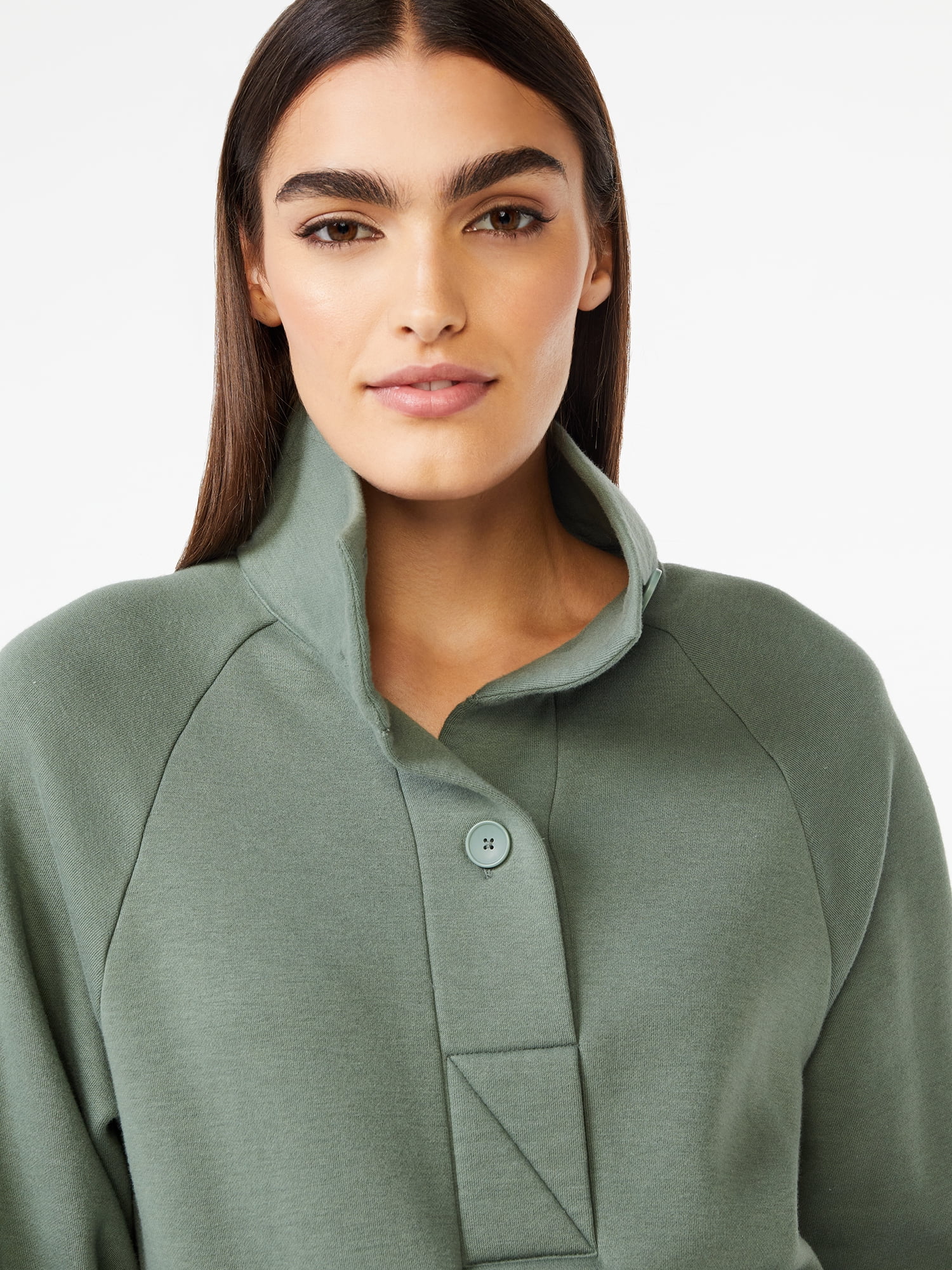 Free Assembly Women's Fleece Popover Sweatshirt with Raglan Sleeves, Size XS-XXXL