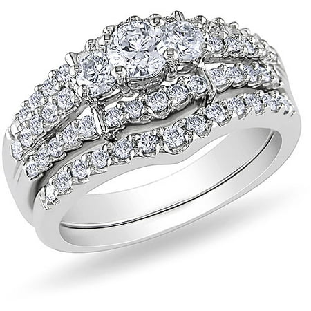 Miabella 1 Carat T.W. Diamond 14kt White Gold Three-Stone Bridal Set