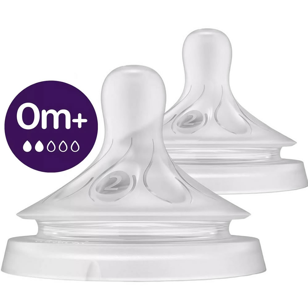 Philips AVENT 0m+ NEW Natural Baby Bottles Nipples, 2-Pack