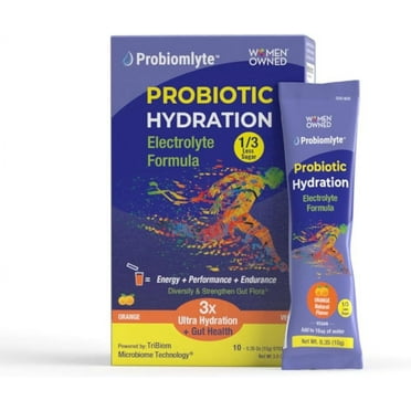 Biom Probiotics Probiomlyte Electrolyte Hydration Powder, Orange, 10 Sticks, 5.3 oz