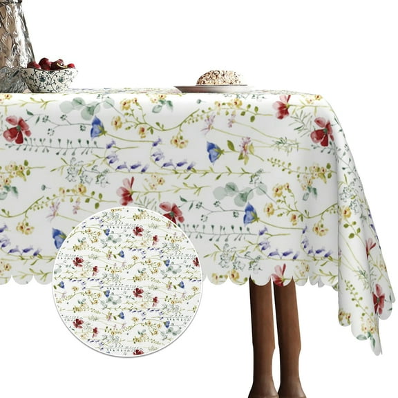Rustic Wildflower Tablecloth 60x84 Inch Rectangular,Seasonal Floral Washable Table Cover for Party Picnic Dinner Decor