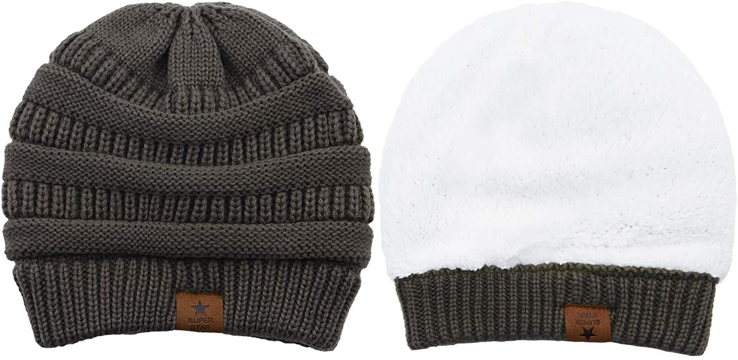Zando Knit Beanie Hat for Women Chunky Winter Slouchy Beanie Hats Ski Cap  Khaki Mix
