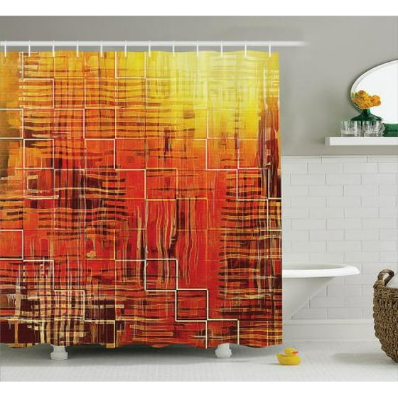 Burnt Orange Shower Curtain Modern Mosaic Art Texture With Small Burnt Orange Shower Curtain Modern Mosaic Art Texture With Small Frames And Lines Fall Ilration Fabric Bathroom Set Hooks Yellow