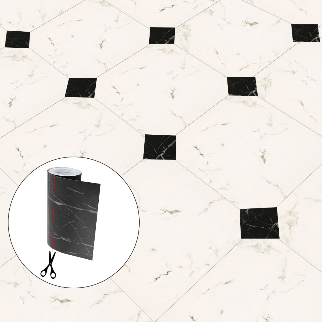 Unique Bargains Self-Adhesive Skirting Wall Border Sticker 16.4 Ft Black Marble Design