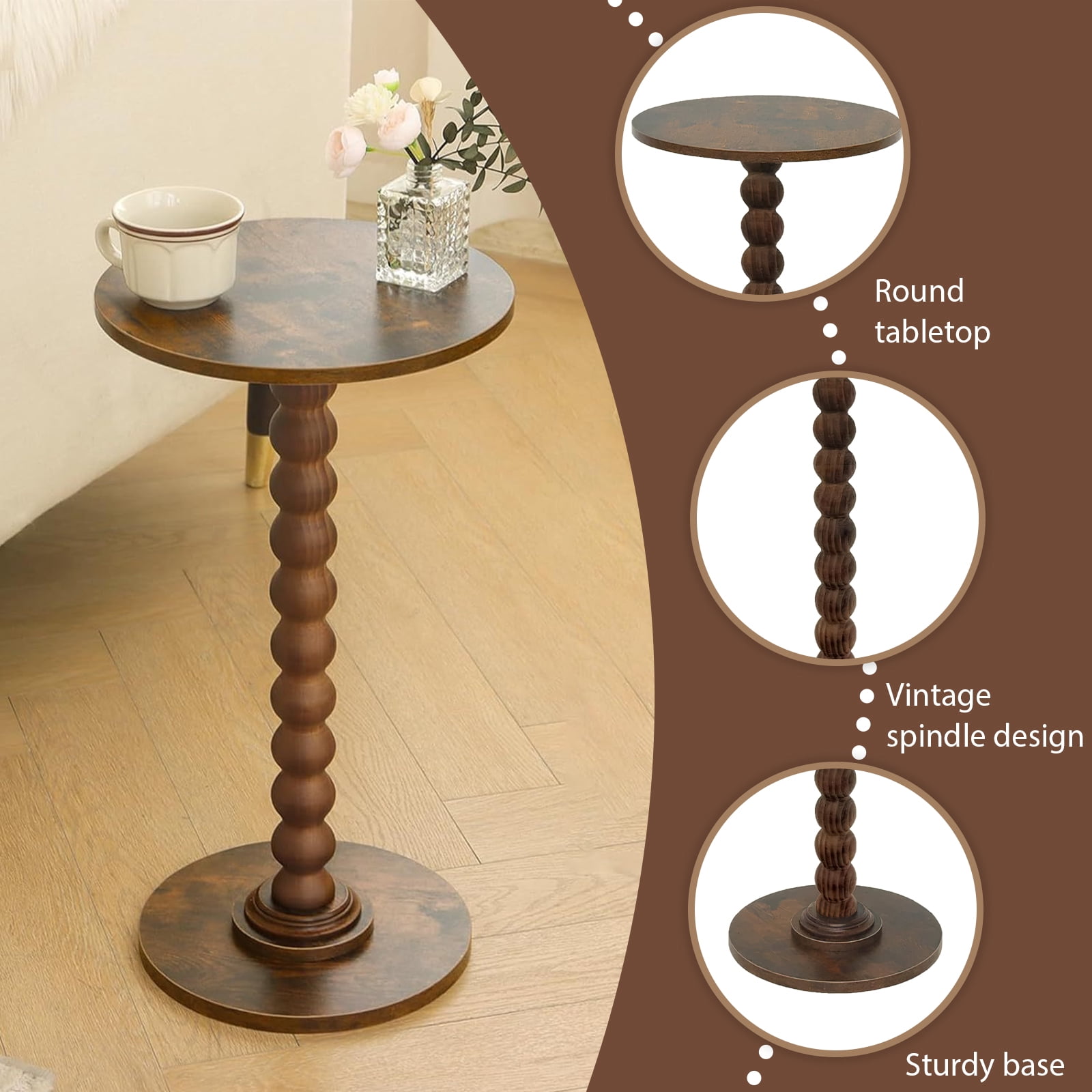 GIRACOA Round Wooden End Table, Small Side Table with Solid Wood Leg, Bedside Table Night Stand for Living Room, Bedroom, Entryway