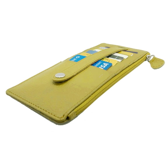 Genuine Leather Thin Vertical Stacker Women's Wallet Card Case with ID Window