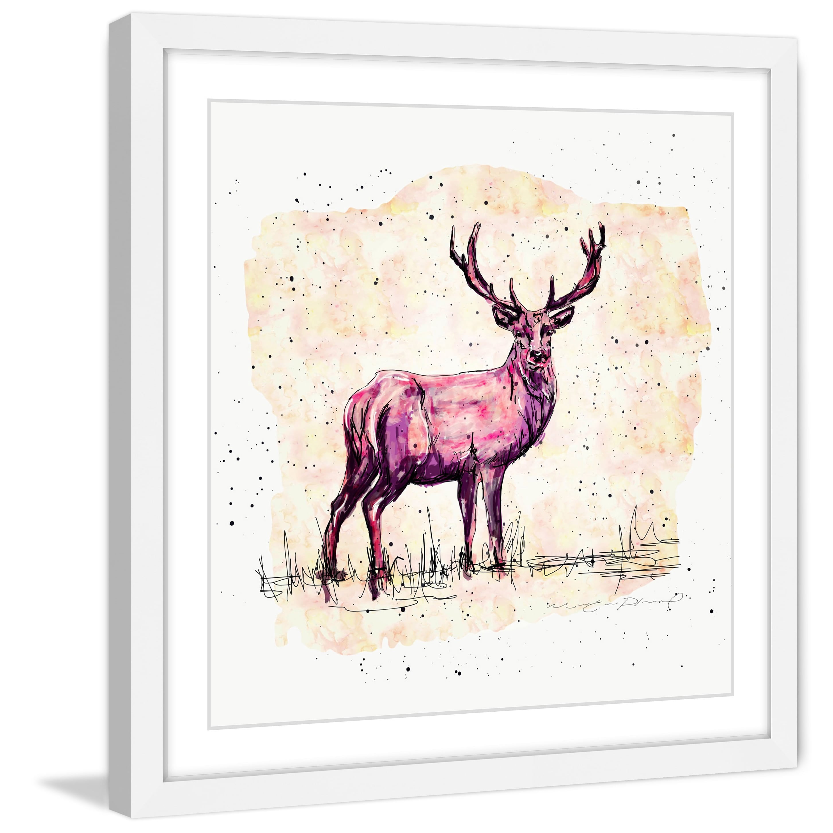 "Cerf Rose Creme" Framed Painting Art Print, 24" x 1.5"