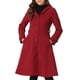 thumbnail image 1 of Abrigo con capucha y cinturón de una sola fila de botones para mujeres, abrigo de invierno con bolsillos, L, rojo, 1 of 6